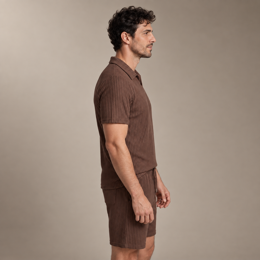 Men's Ribbed Knit Polo Co-Ord Set