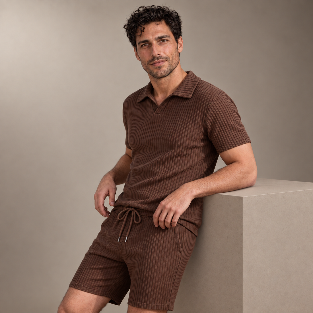 Men's Ribbed Knit Polo Co-Ord Set