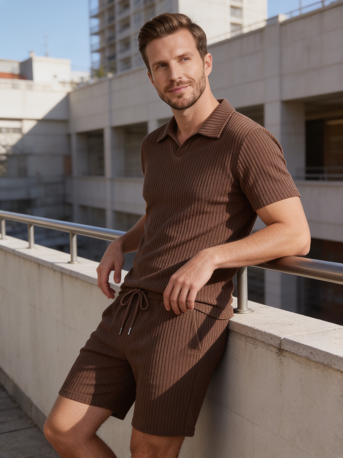 Men's Ribbed Knit Polo Co-Ord Set