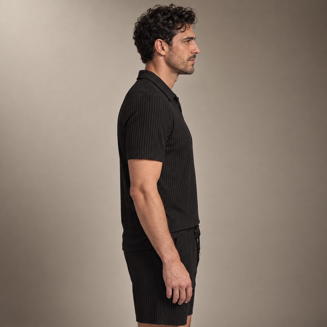 Men's Ribbed Knit Polo Co-Ord Set