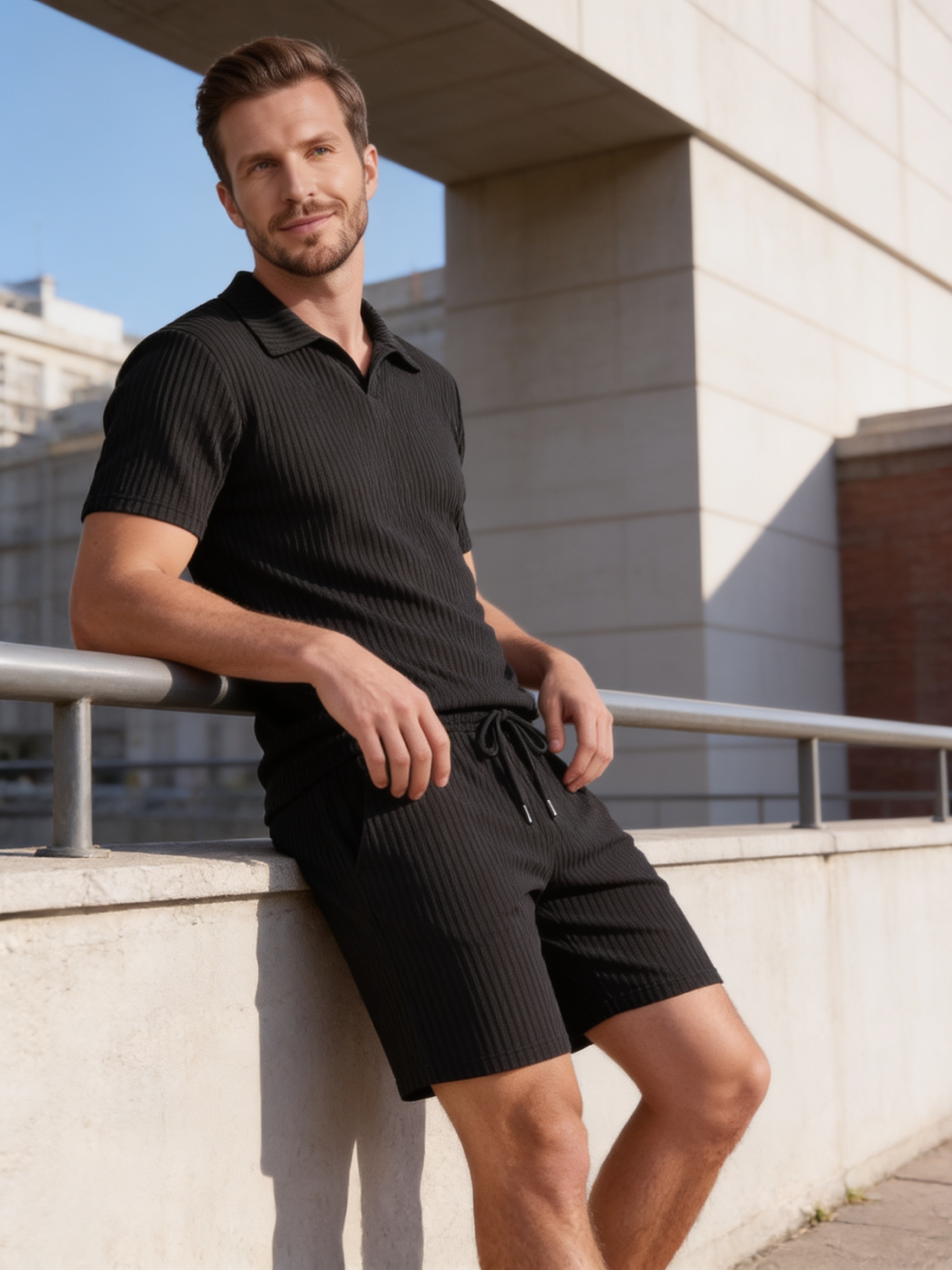 Men's Ribbed Knit Polo Co-Ord Set
