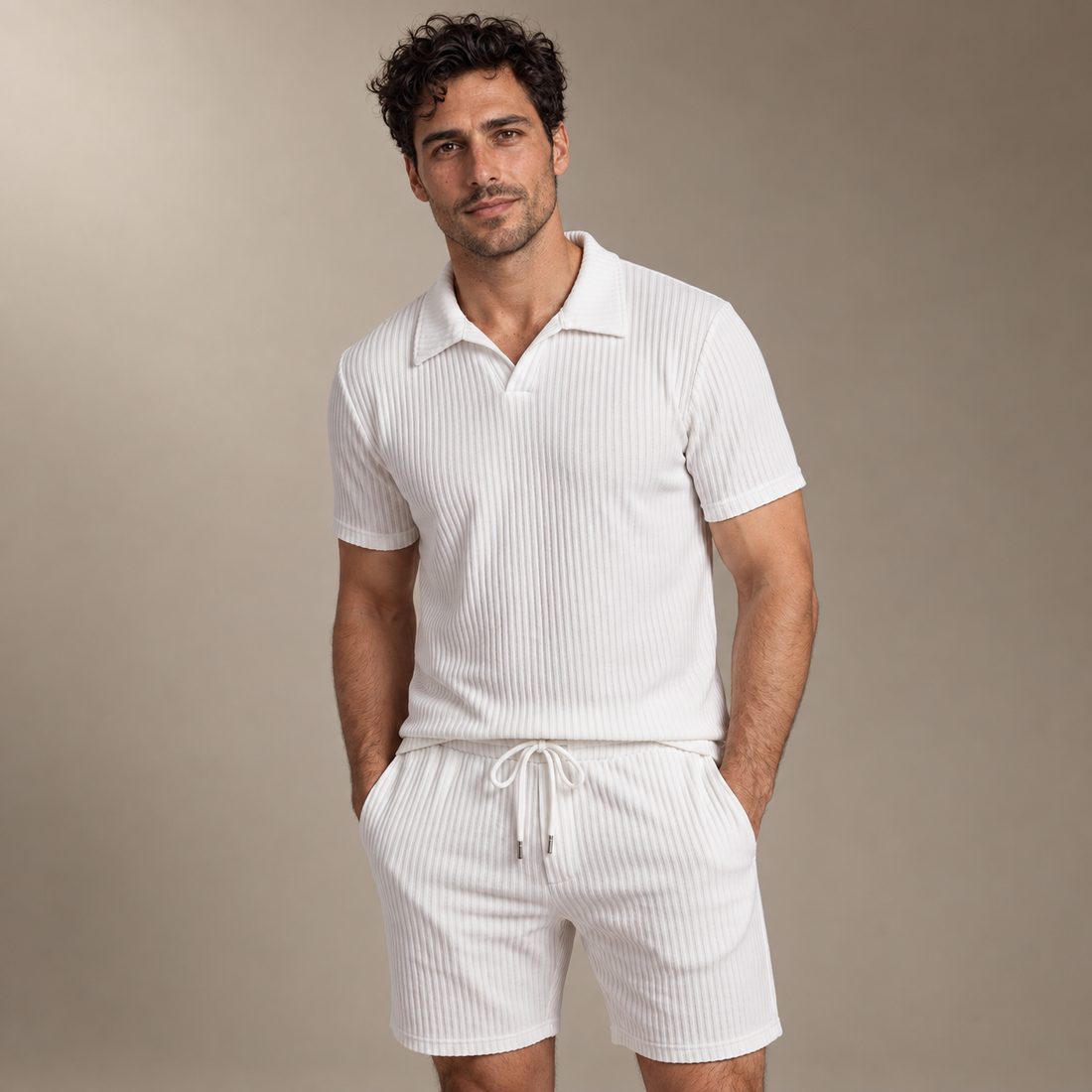 Men's Ribbed Knit Polo Co-Ord Set