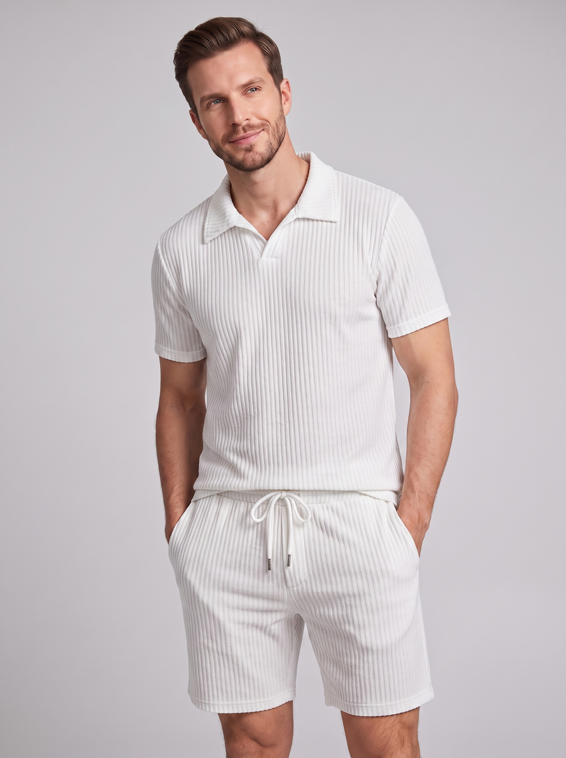 Men's Ribbed Knit Polo Co-Ord Set