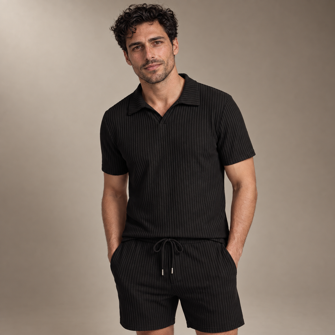 Men's Ribbed Knit Polo Co-Ord Set