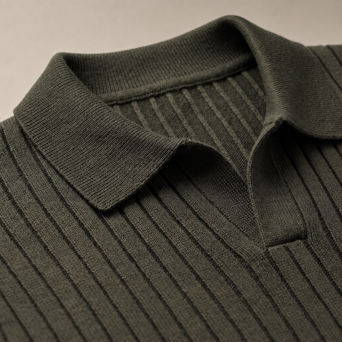 Men's Ribbed Knit Polo Sweater