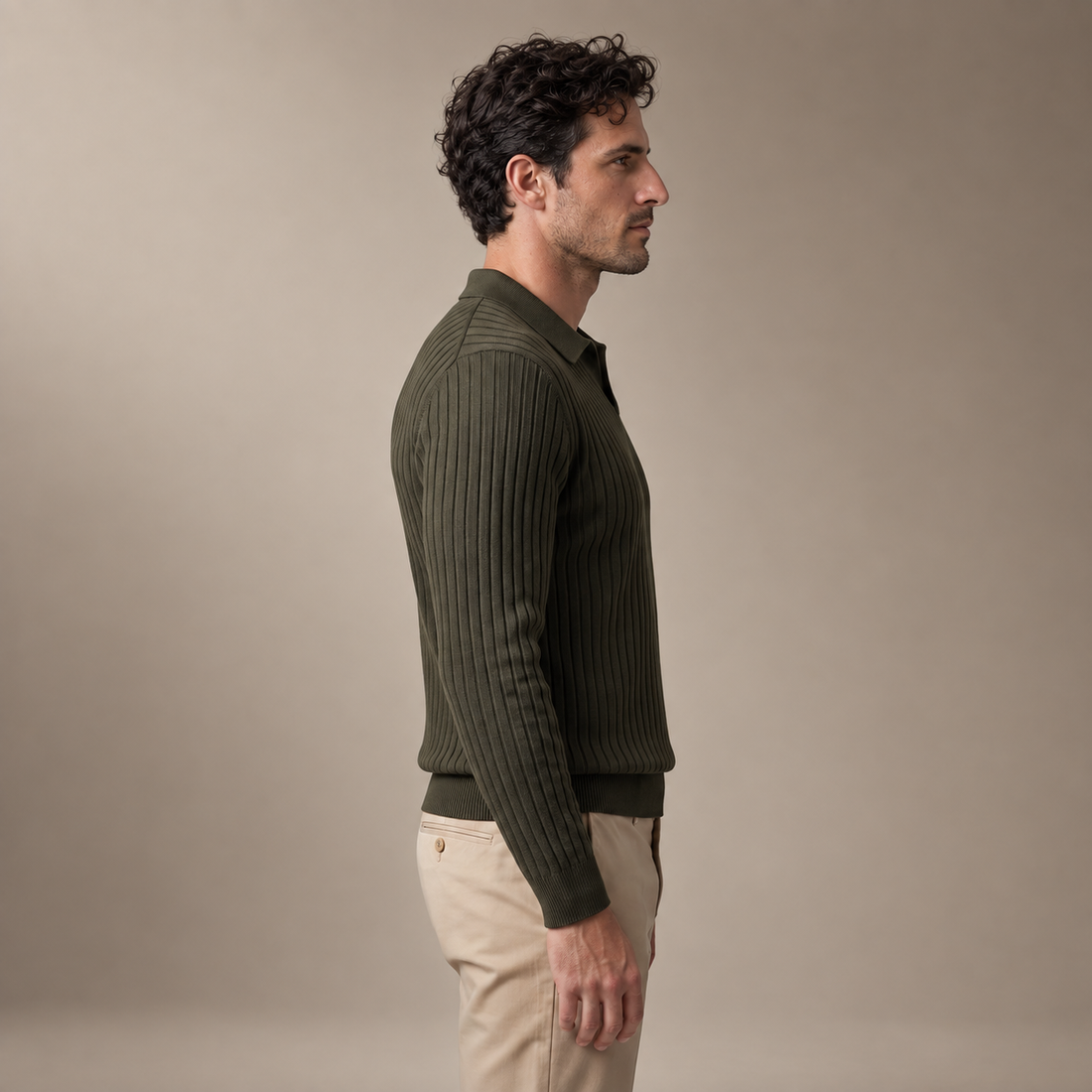 Men's Ribbed Knit Polo Sweater