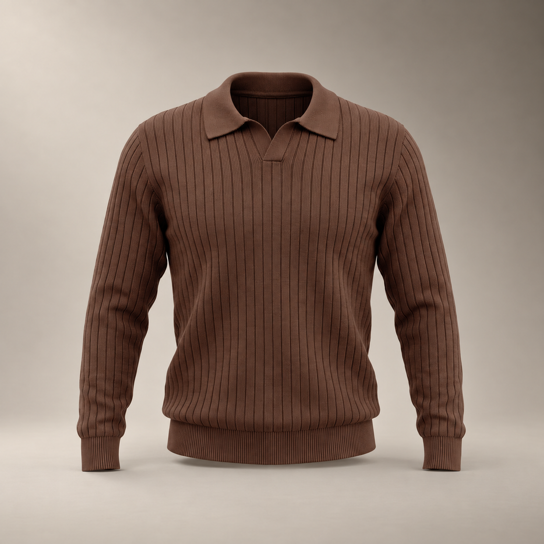 Men's Ribbed Knit Polo Sweater