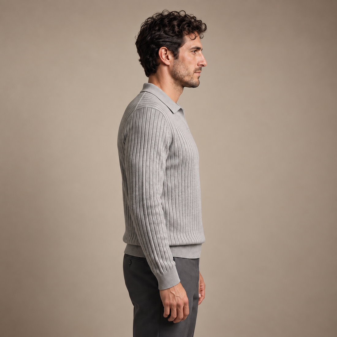 Men's Ribbed Knit Polo Sweater