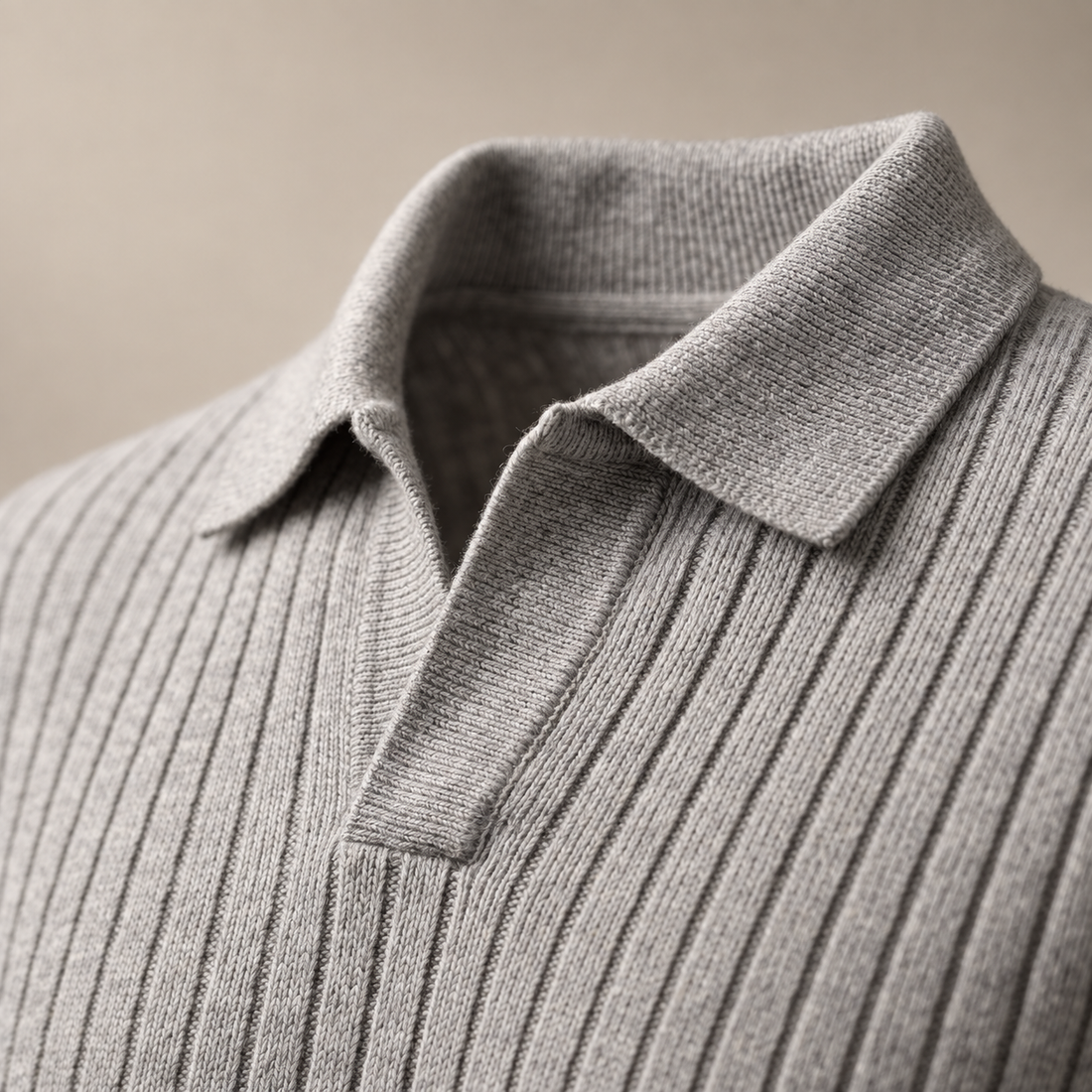 Men's Ribbed Knit Polo Sweater
