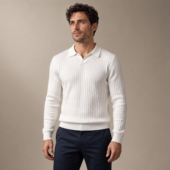 Men's Ribbed Knit Polo Sweater