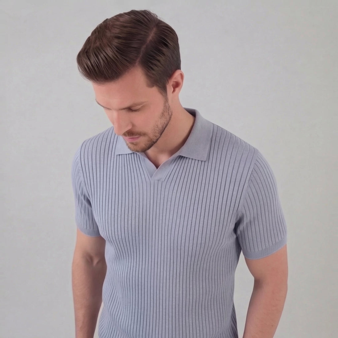 Men’s Ribbed Knit Short Sleeve Polo Shirt