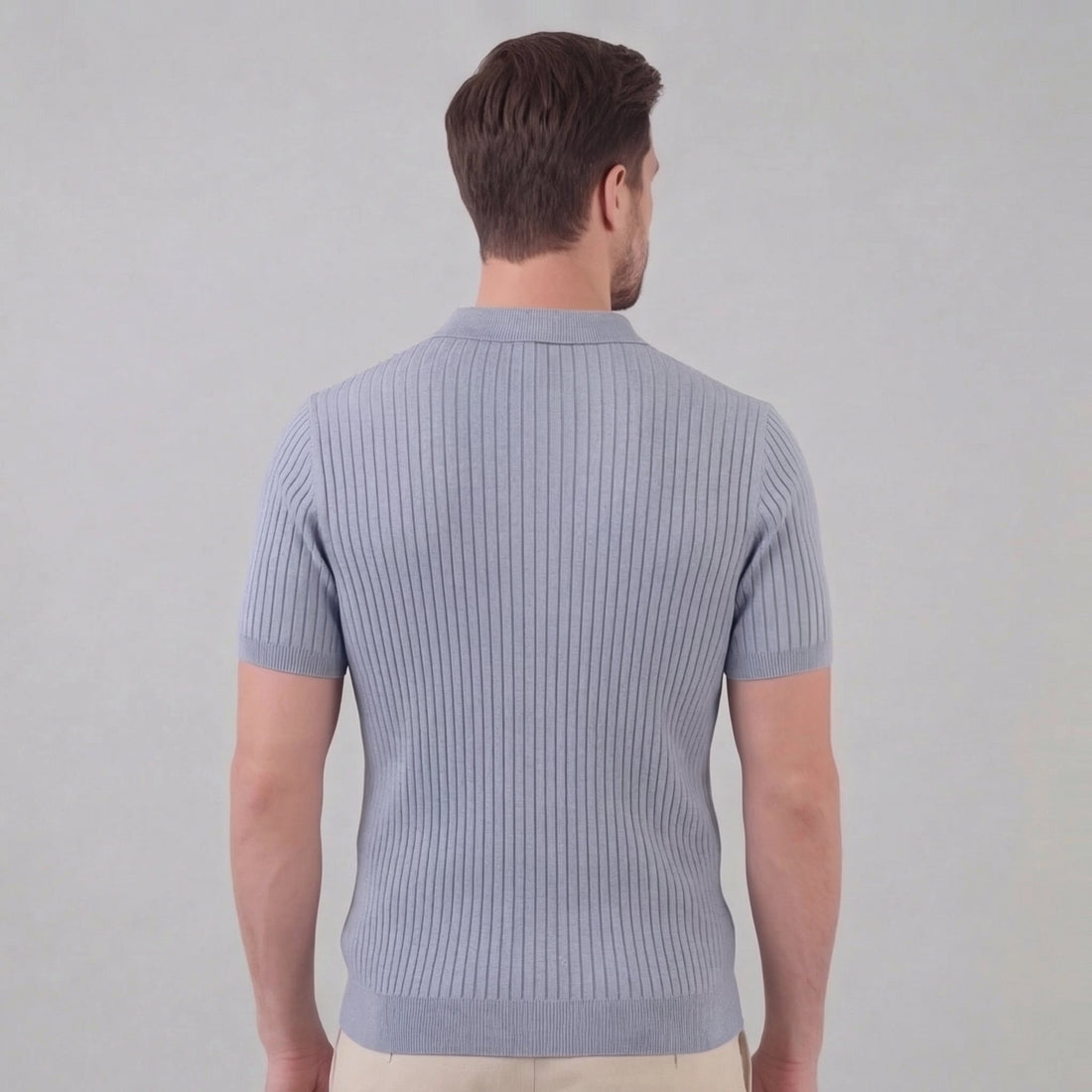 Men’s Ribbed Knit Short Sleeve Polo Shirt