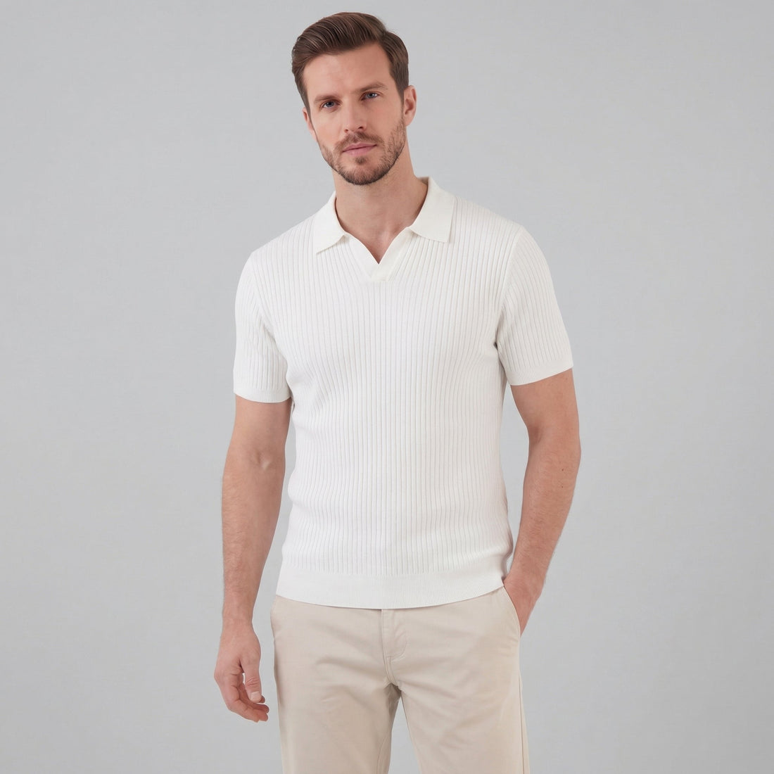 Men’s Ribbed Knit Short Sleeve Polo Shirt