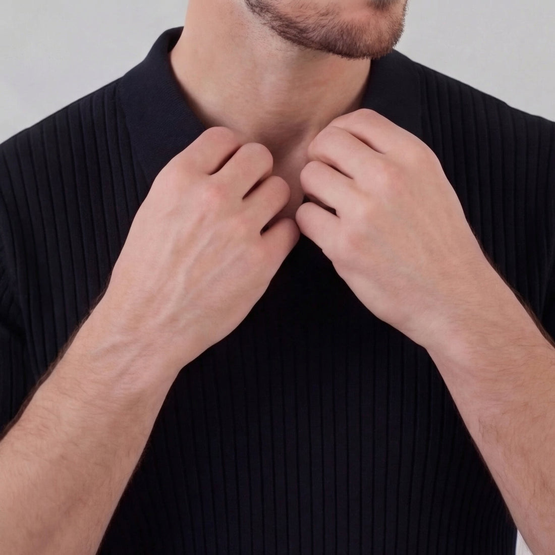 Men’s Ribbed Knit Short Sleeve Polo Shirt