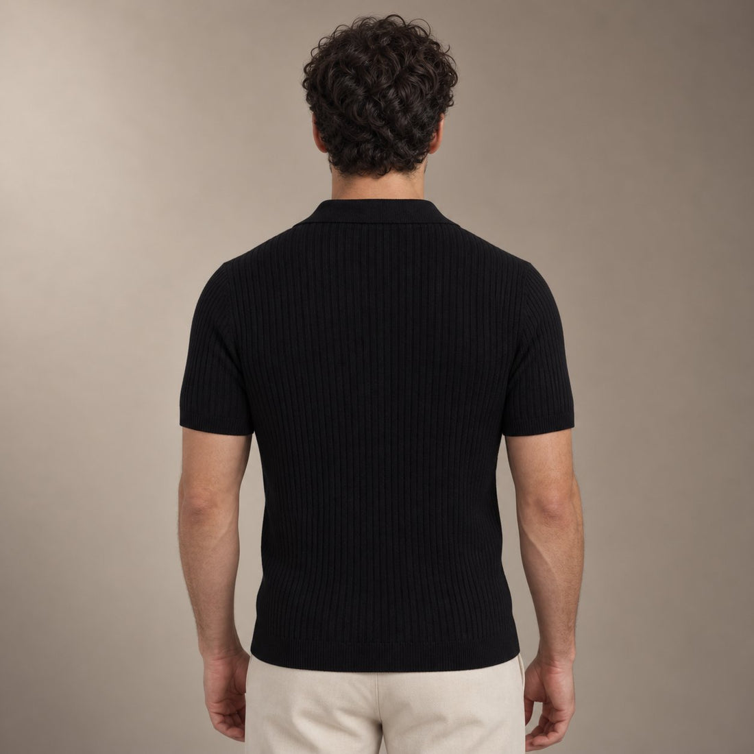 Men’s Ribbed Knit Short Sleeve Polo Shirt