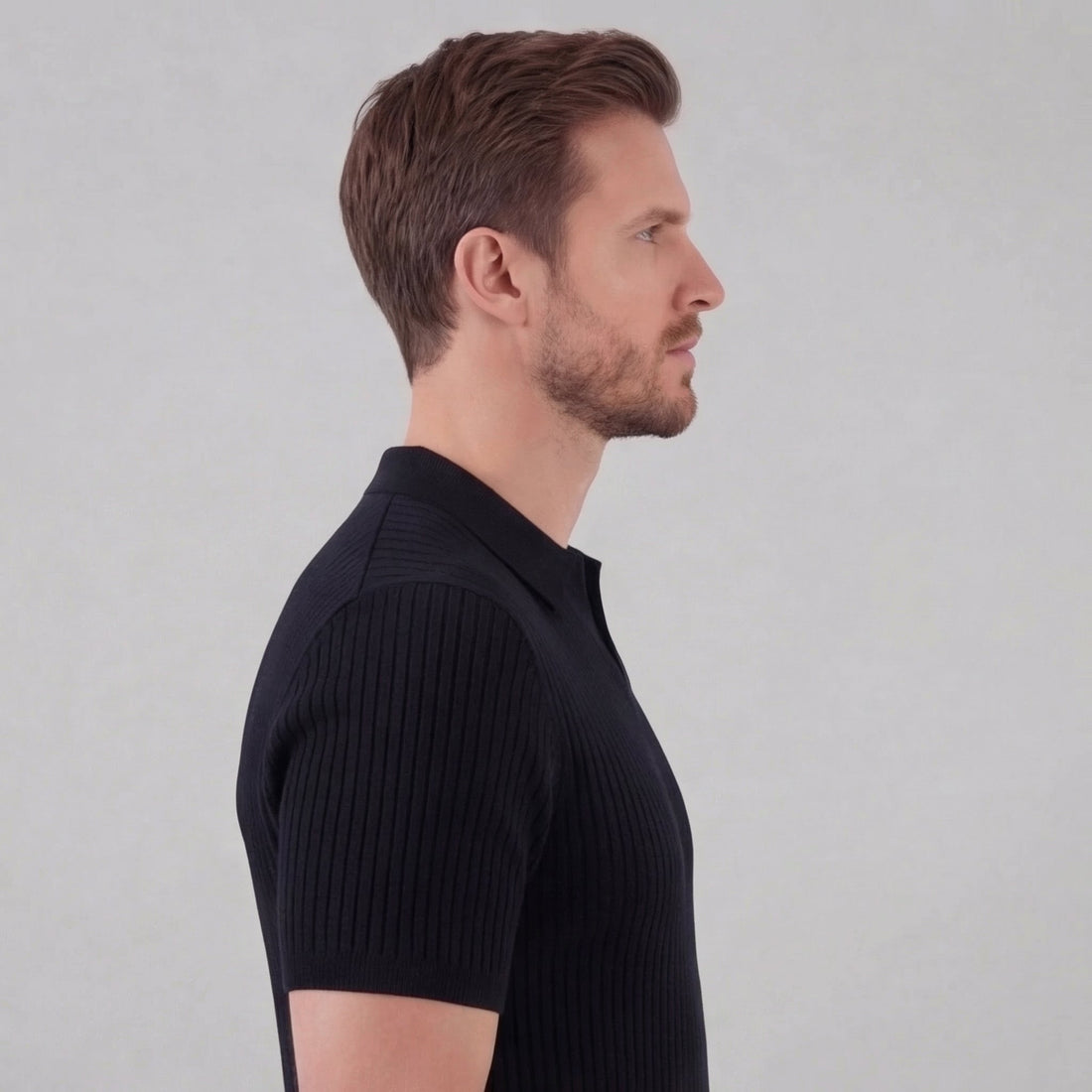 Men’s Ribbed Knit Short Sleeve Polo Shirt