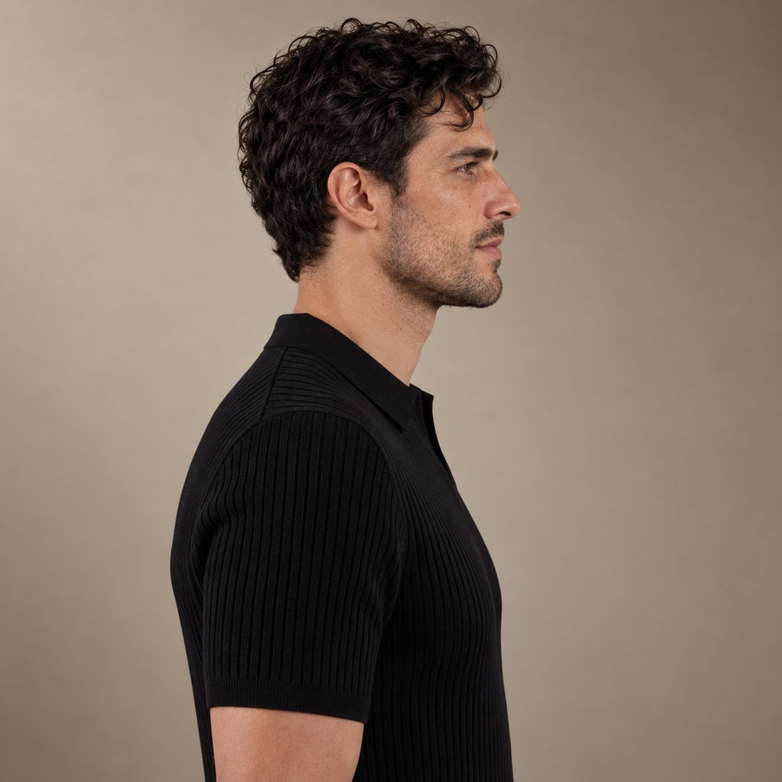 Men’s Ribbed Knit Short Sleeve Polo Shirt