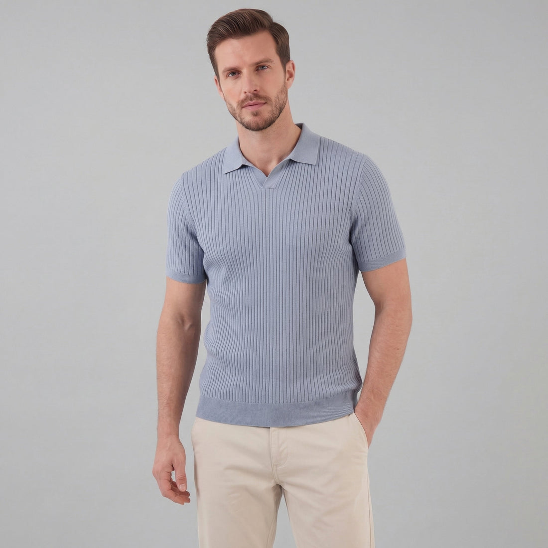 Men’s Ribbed Knit Short Sleeve Polo Shirt