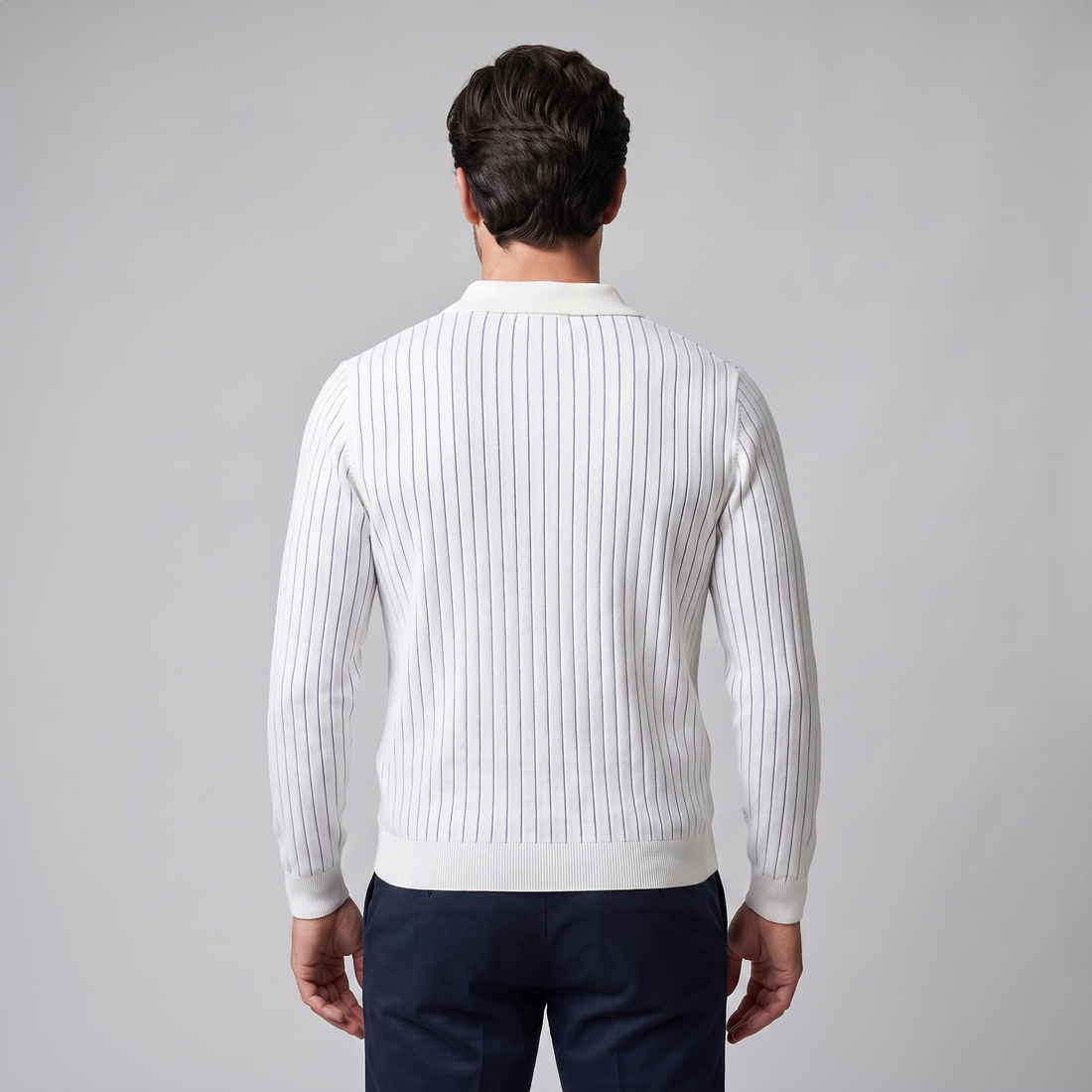 Men's Ribbed Open Collar Polo Sweater