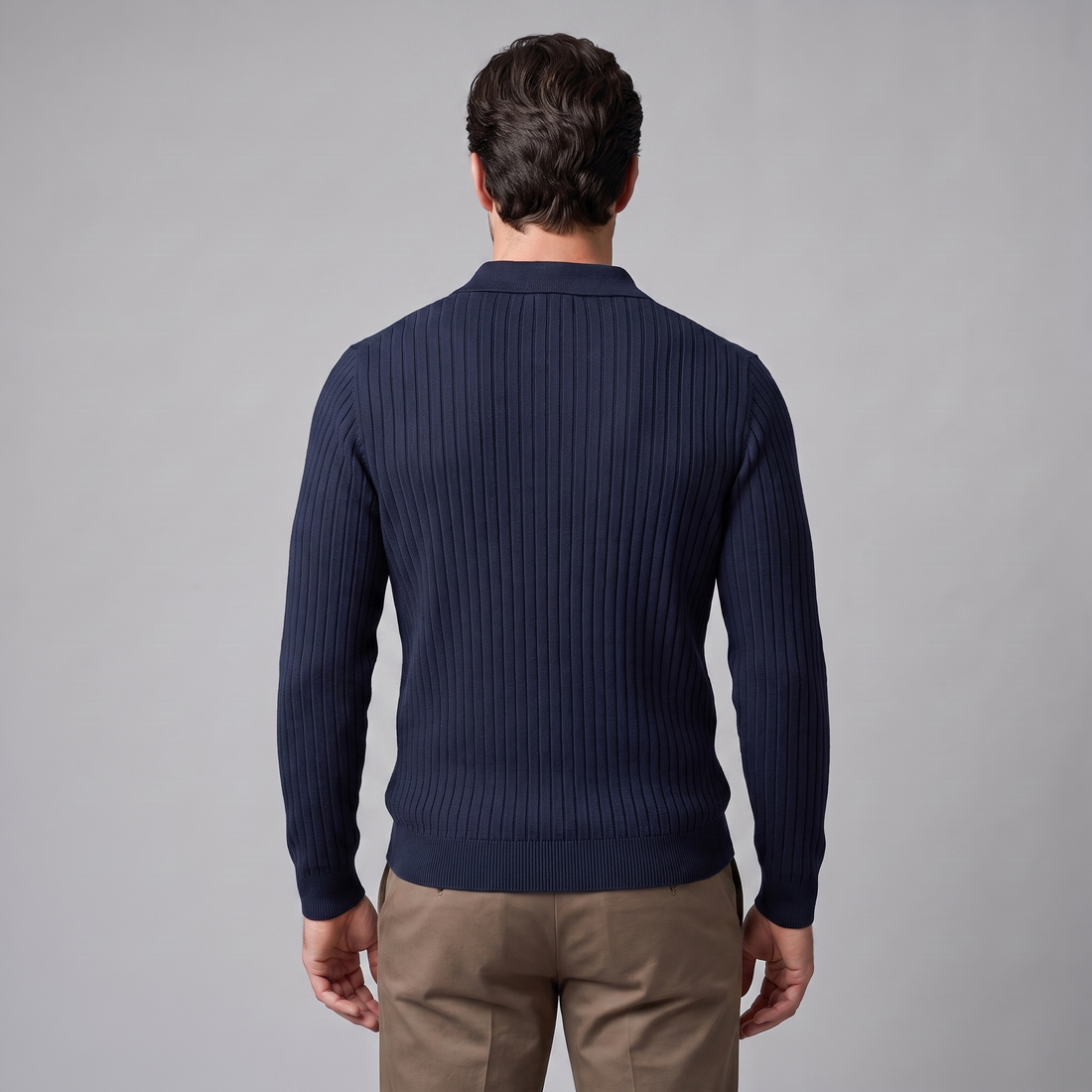 Men's Ribbed Open Collar Polo Sweater
