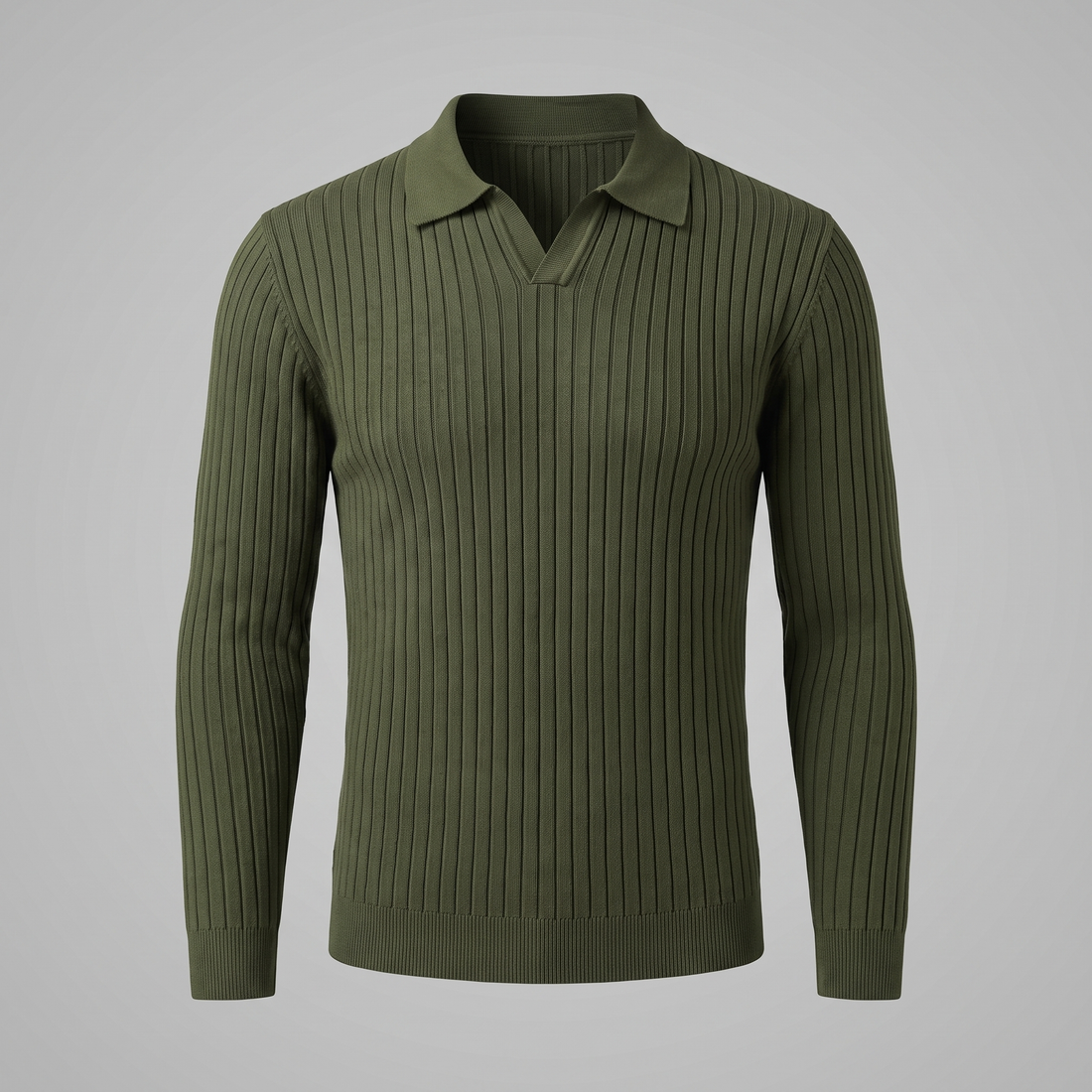 Men's Ribbed Open Collar Polo Sweater
