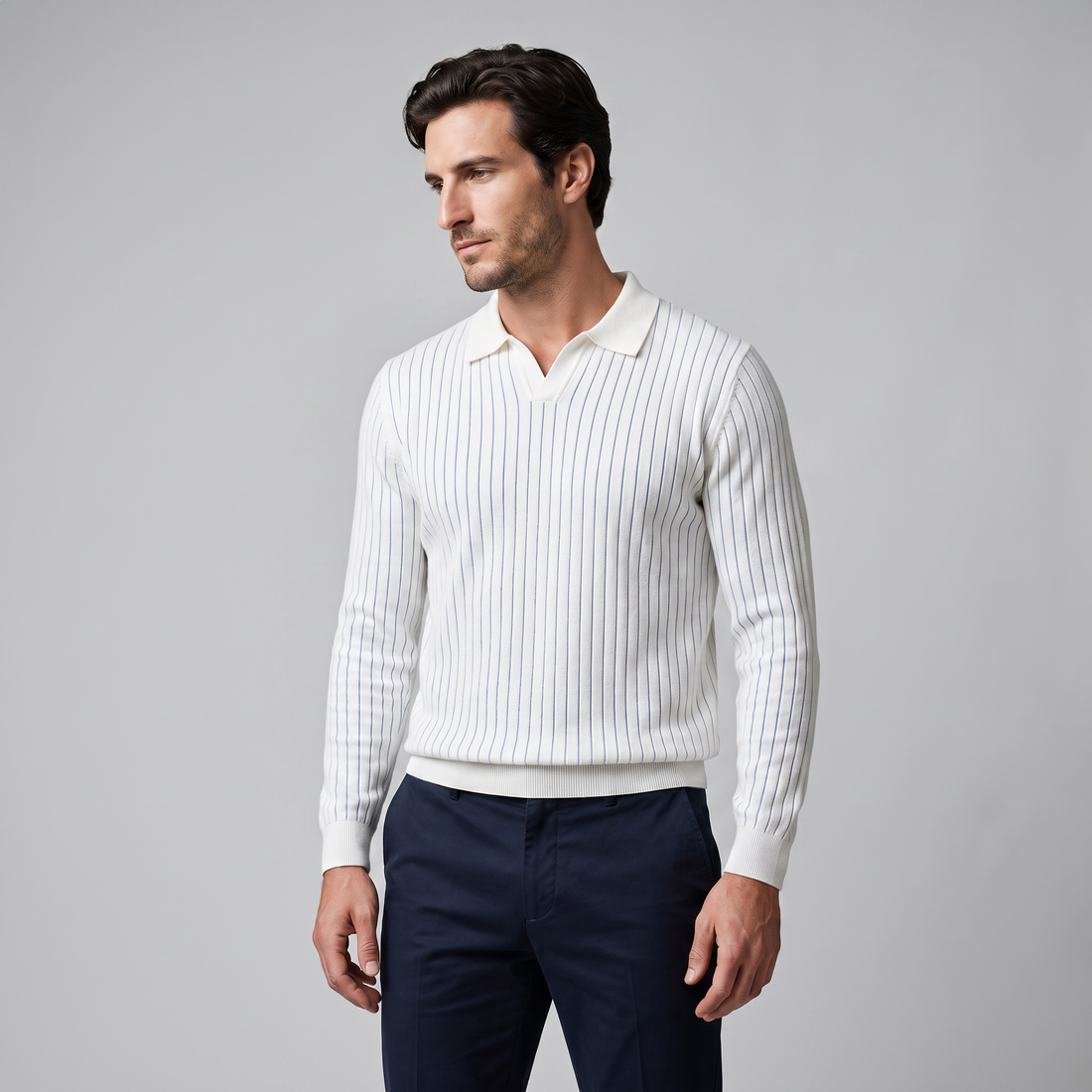 Men's Ribbed Open Collar Polo Sweater