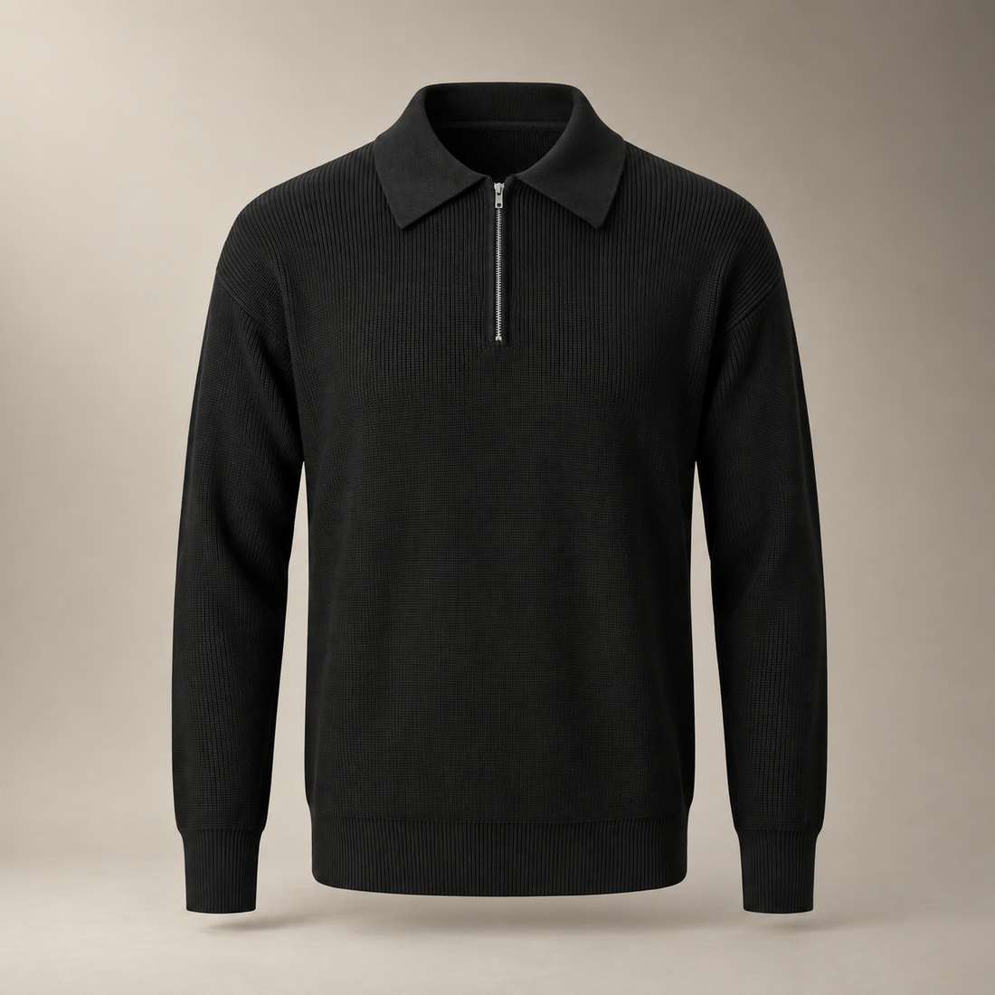 Men's Ribbed Quarter-Zip Polo Sweater