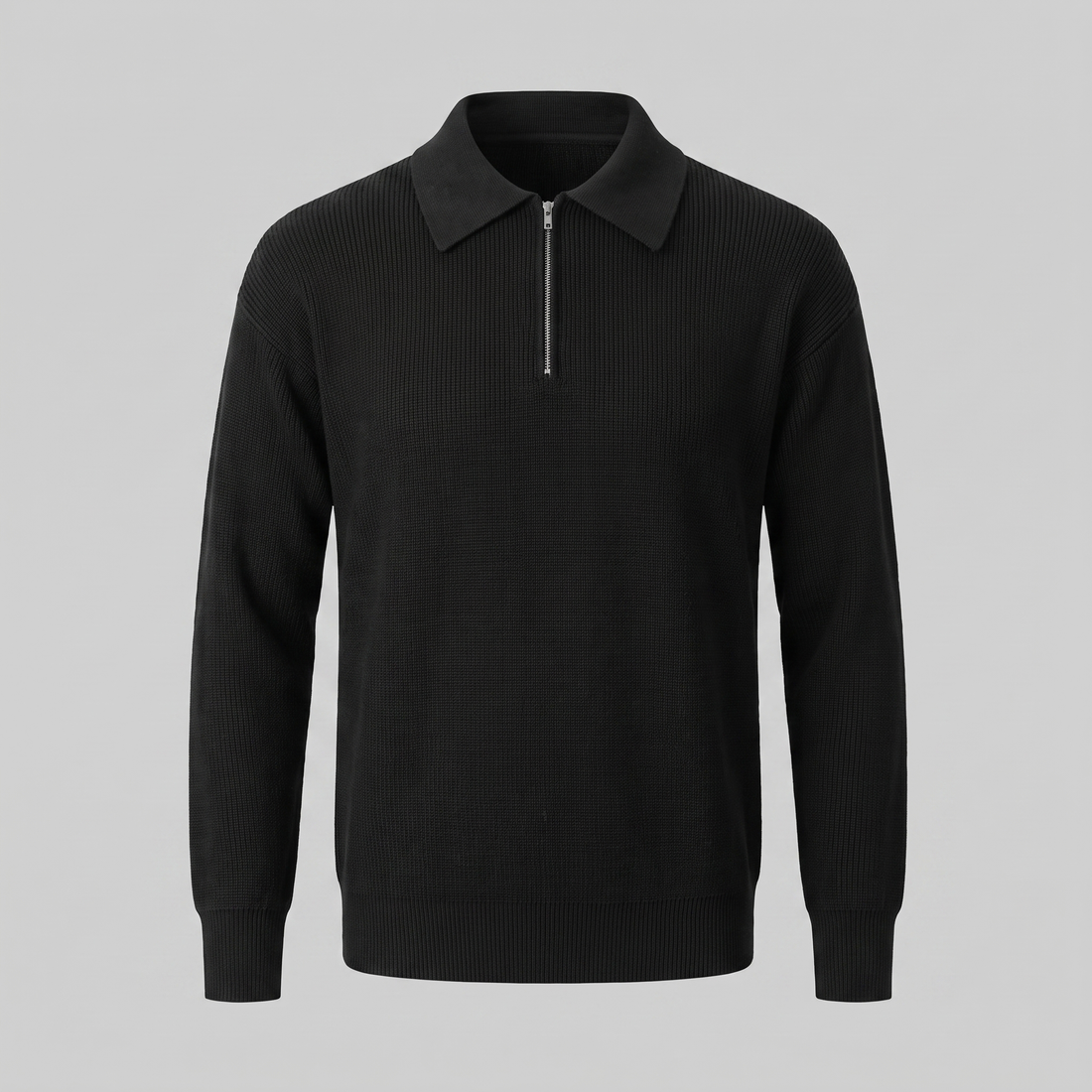 Men's Ribbed Quarter-Zip Polo Sweater