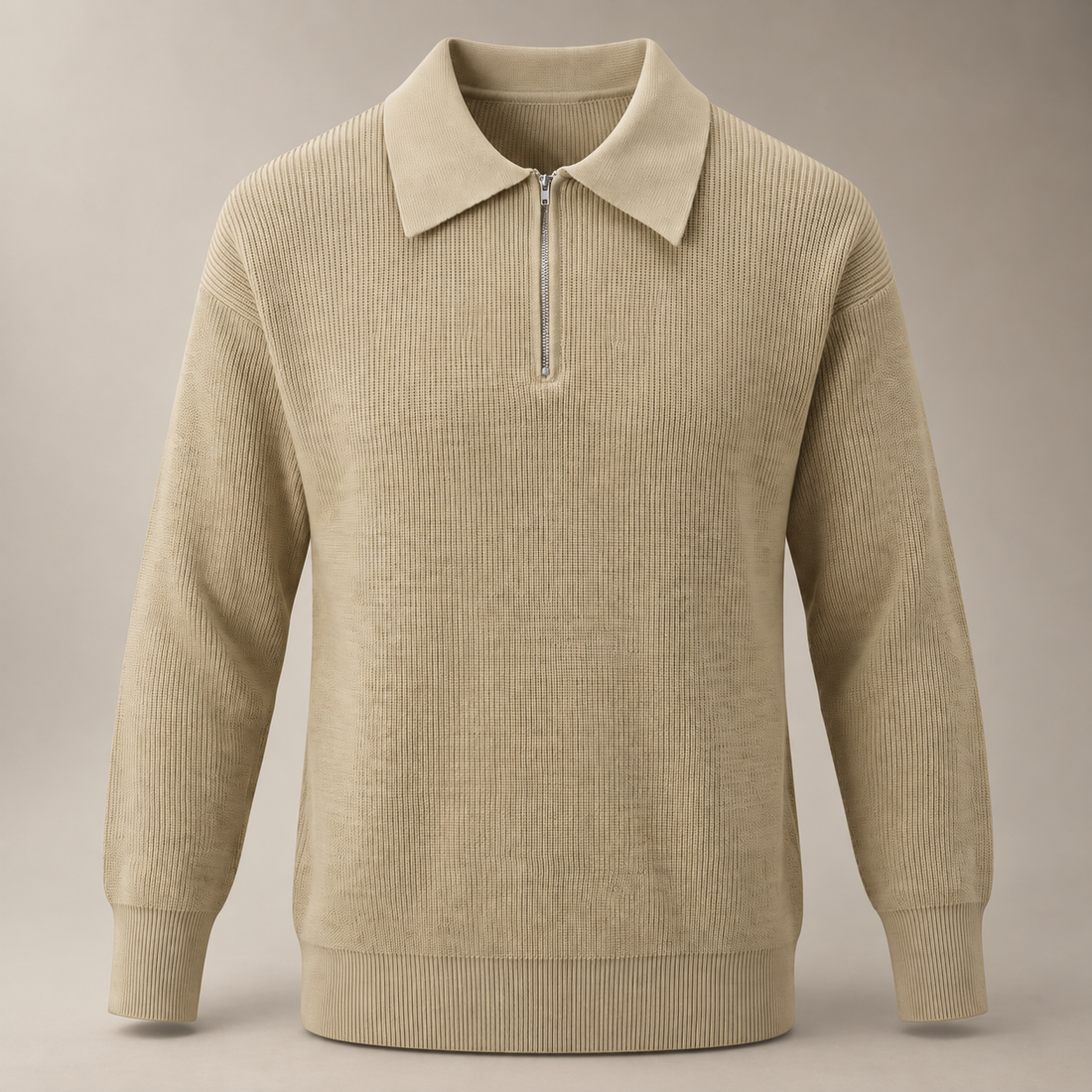 Men's Ribbed Quarter-Zip Polo Sweater