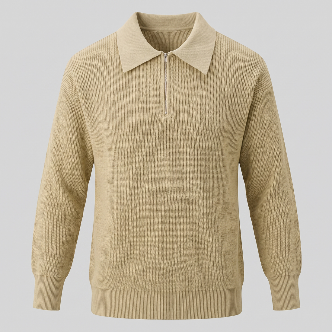 Men's Ribbed Quarter-Zip Polo Sweater