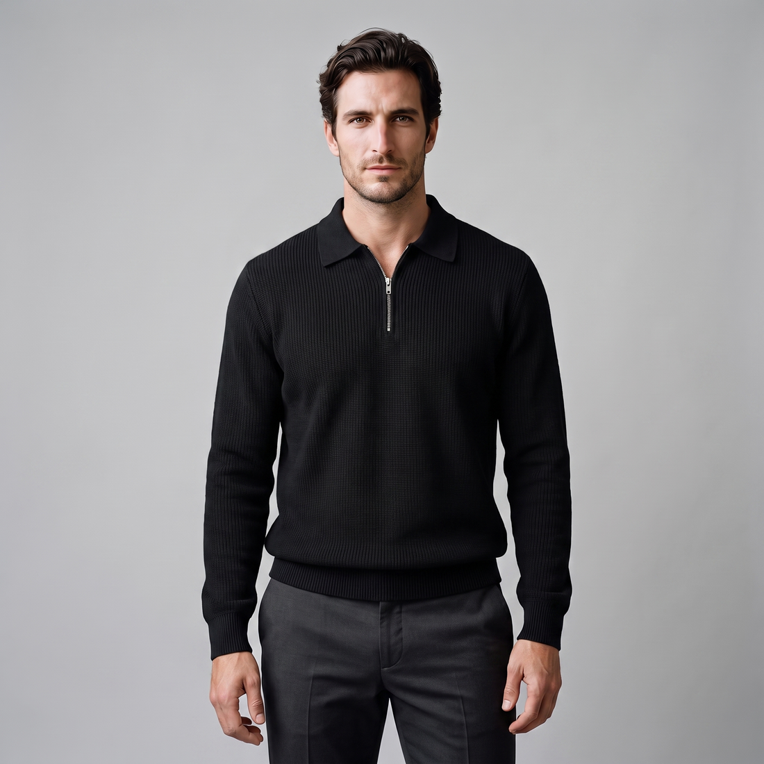 Men's Ribbed Quarter-Zip Polo Sweater