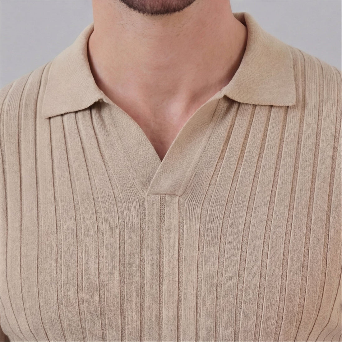Men's Ribbed Short Sleeve V-Neck Polo