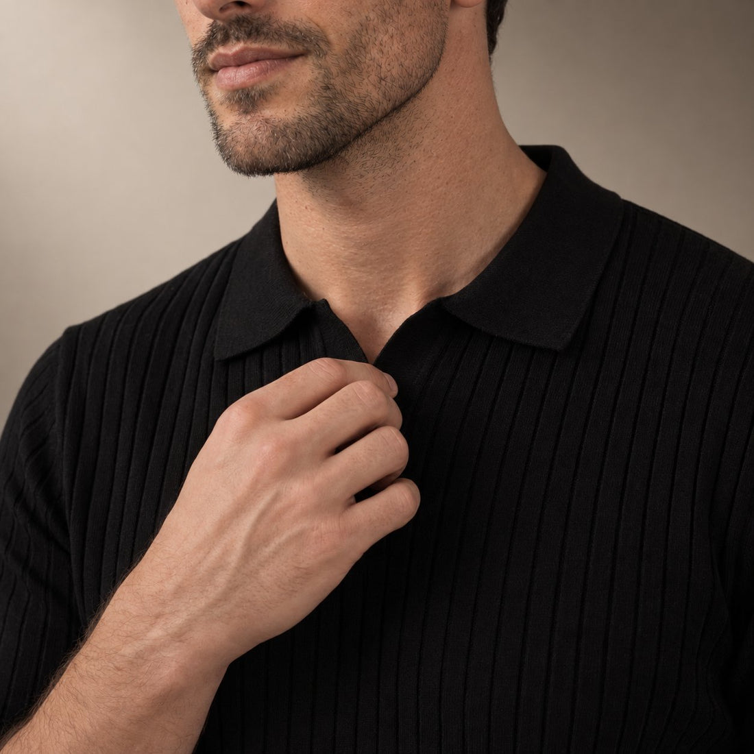 Men's Ribbed Short Sleeve V-Neck Polo
