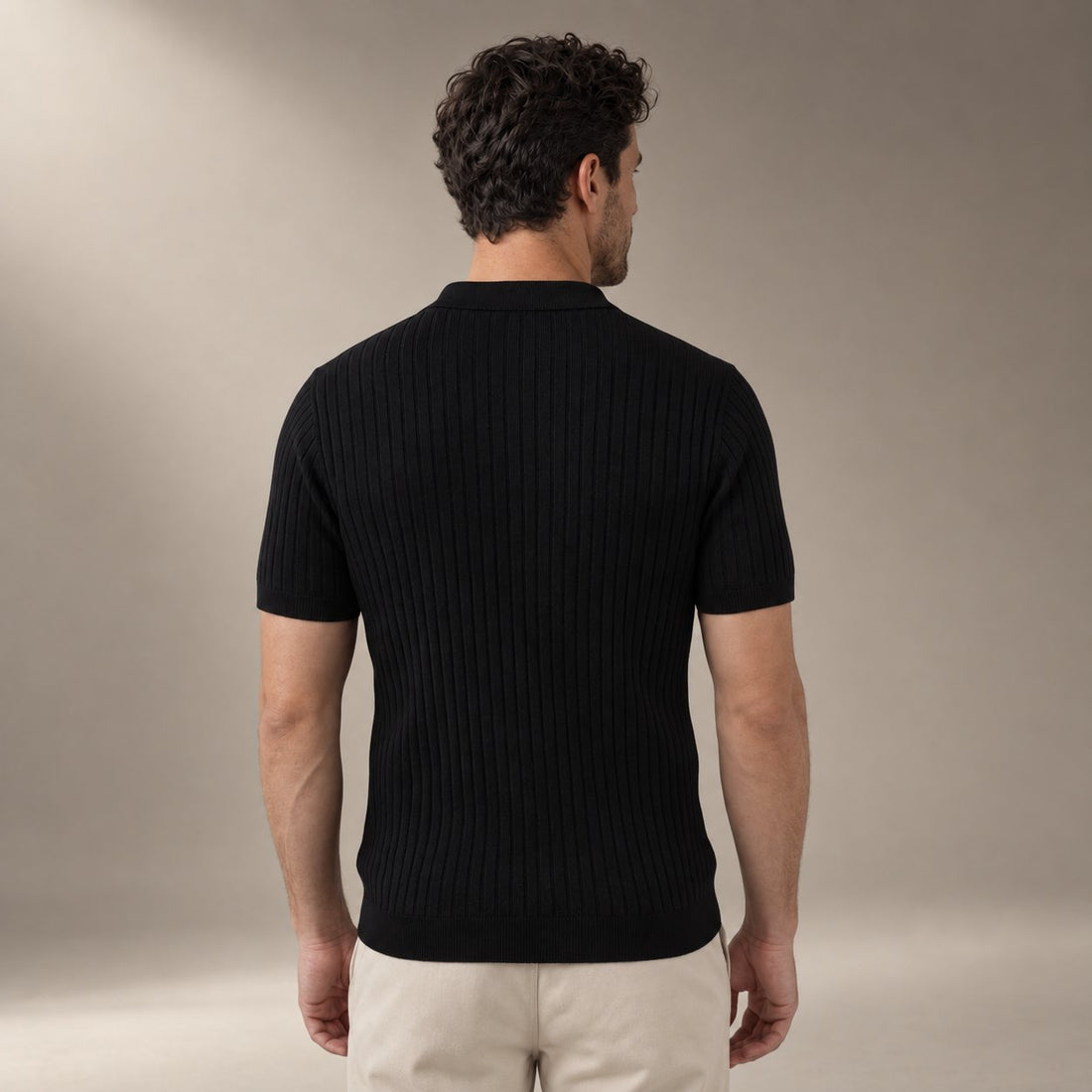 Men's Ribbed Short Sleeve V-Neck Polo