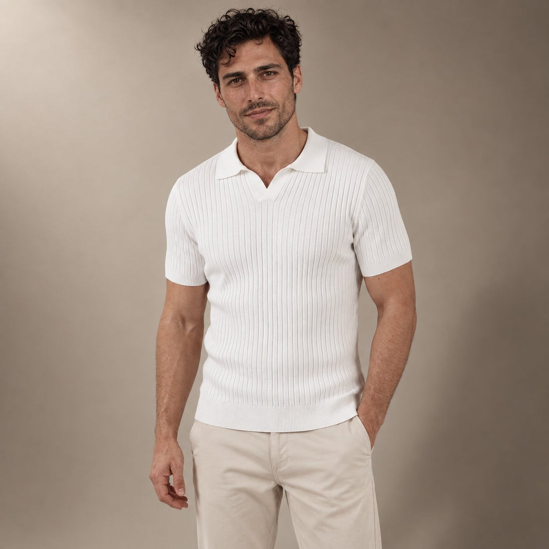 Men's Ribbed Short Sleeve V-Neck Polo