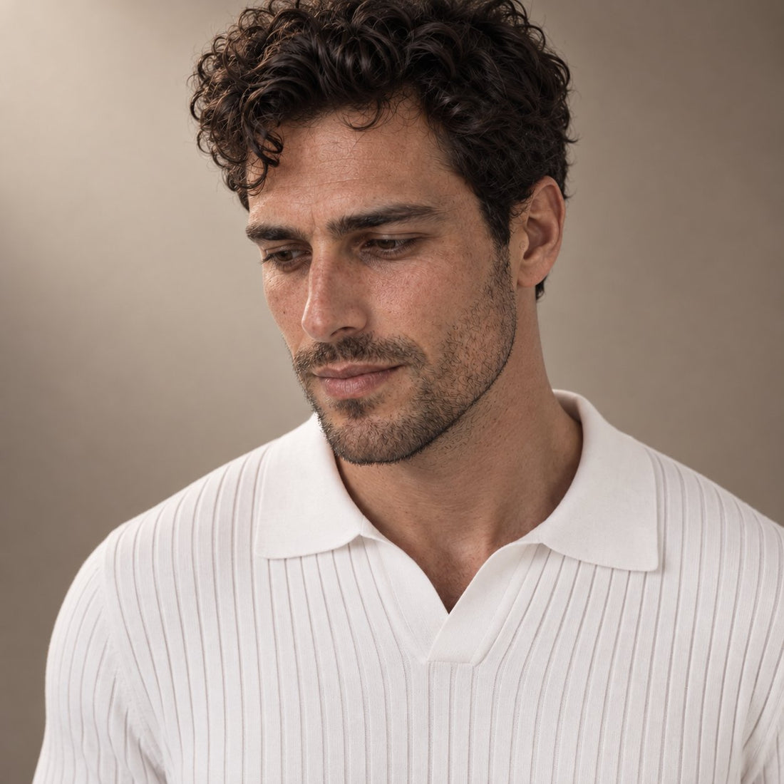 Men's Ribbed Short Sleeve V-Neck Polo