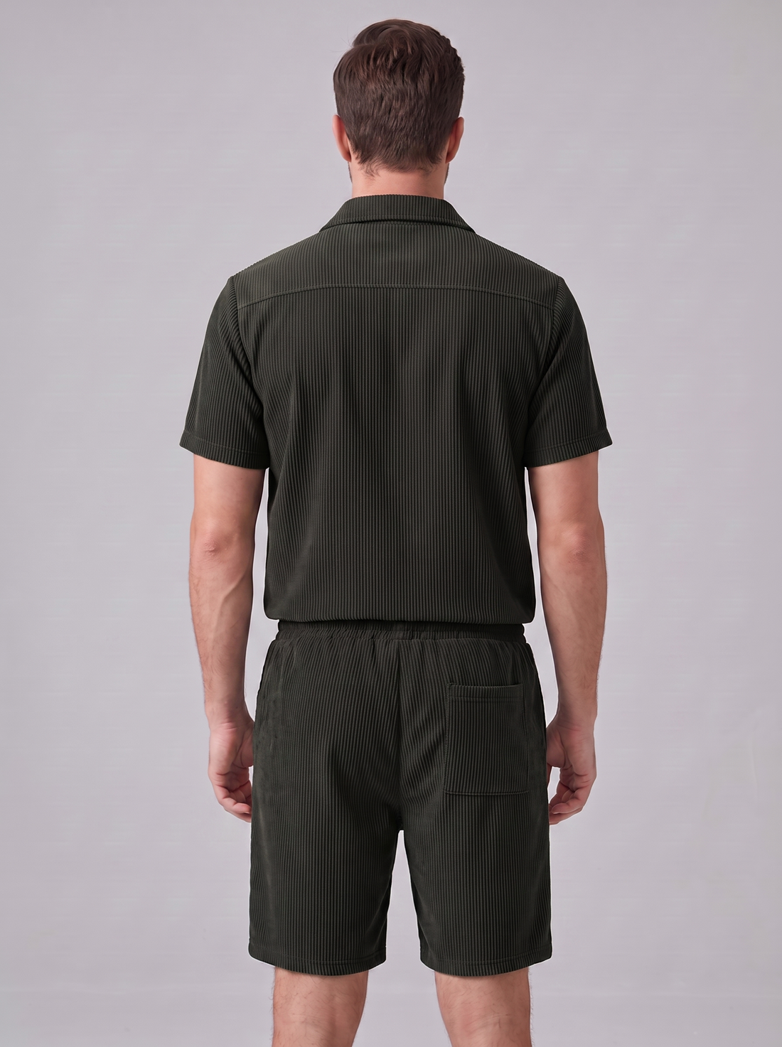 Men's Ribbed Stripe Shirt and Shorts Co-Ord Set