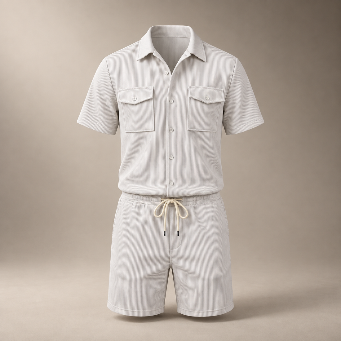 Men's Ribbed Stripe Shirt and Shorts Co-Ord Set