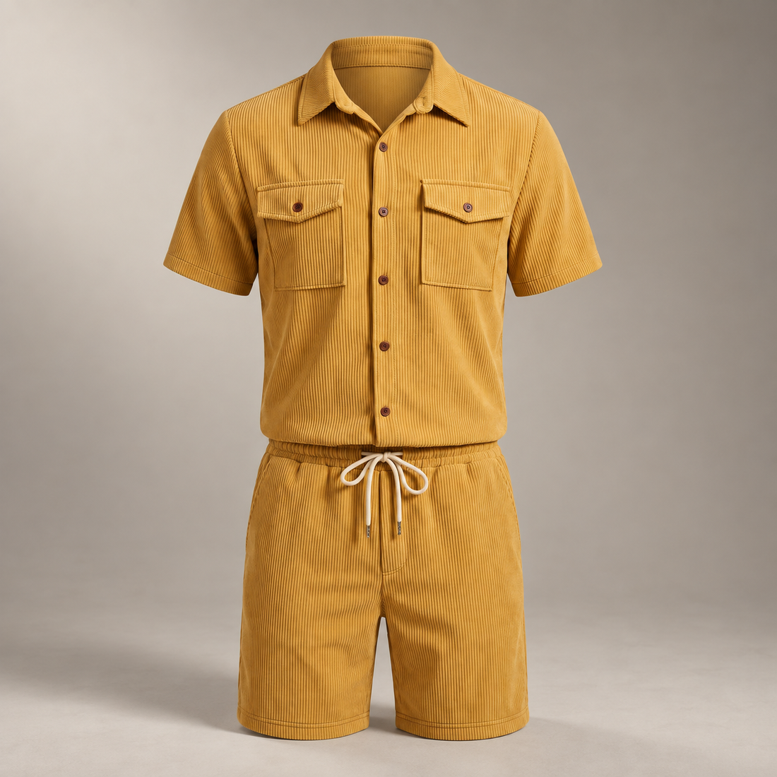 Men's Ribbed Stripe Shirt and Shorts Co-Ord Set