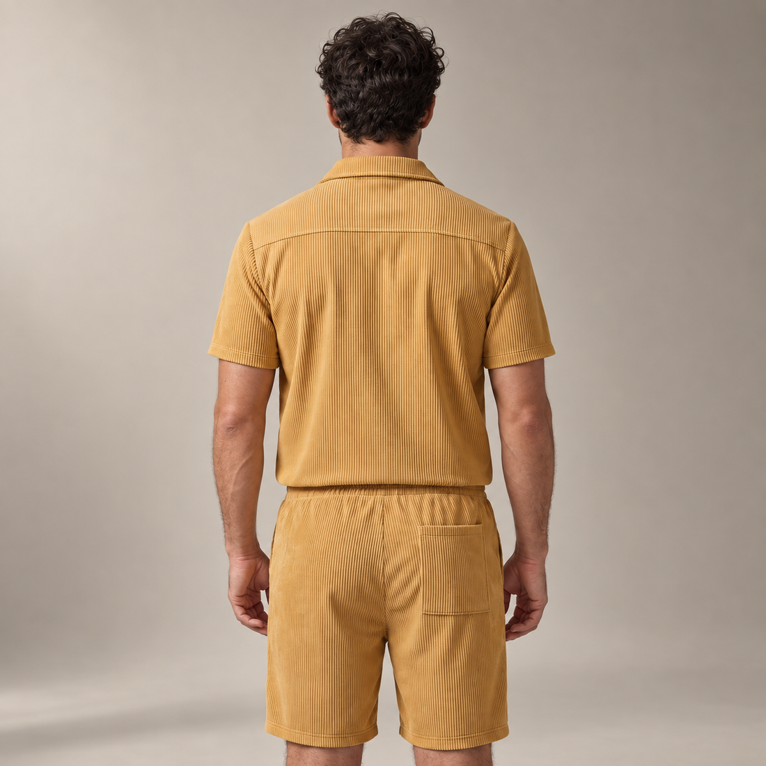 Men's Ribbed Stripe Shirt and Shorts Co-Ord Set