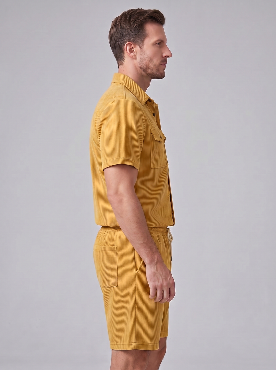 Men's Ribbed Stripe Shirt and Shorts Co-Ord Set
