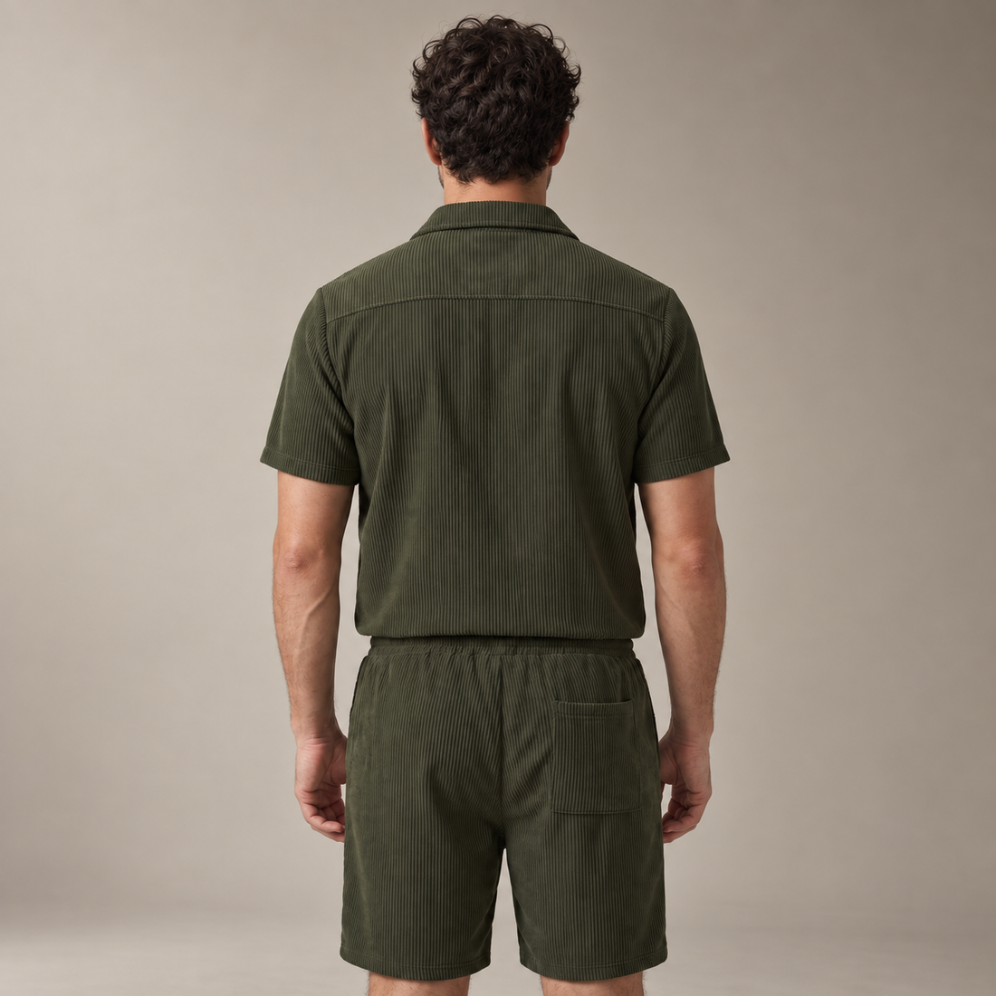 Men's Ribbed Stripe Shirt and Shorts Co-Ord Set