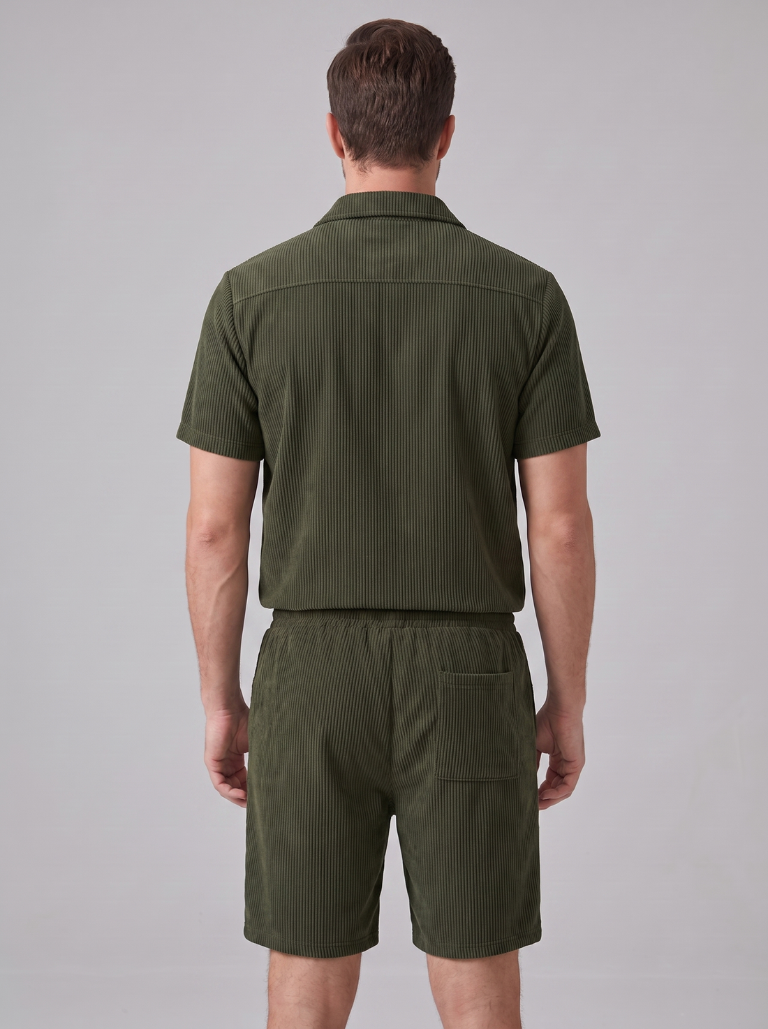 Men's Ribbed Stripe Shirt and Shorts Co-Ord Set