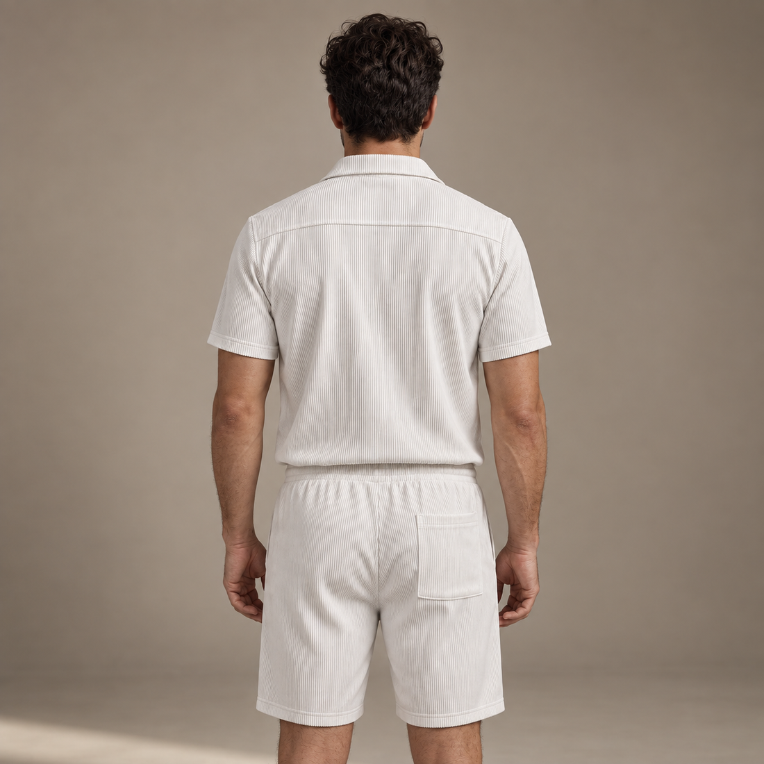 Men's Ribbed Stripe Shirt and Shorts Co-Ord Set