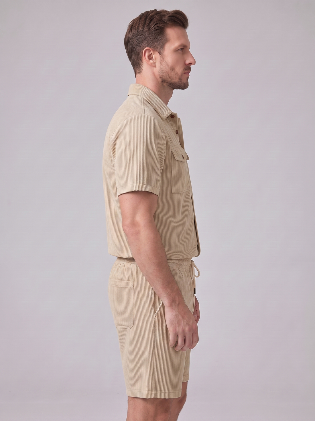 Men's Ribbed Stripe Shirt and Shorts Co-Ord Set