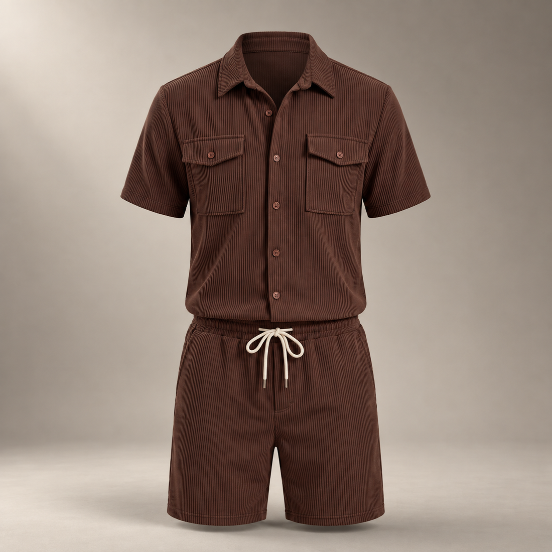 Men's Ribbed Stripe Shirt and Shorts Co-Ord Set
