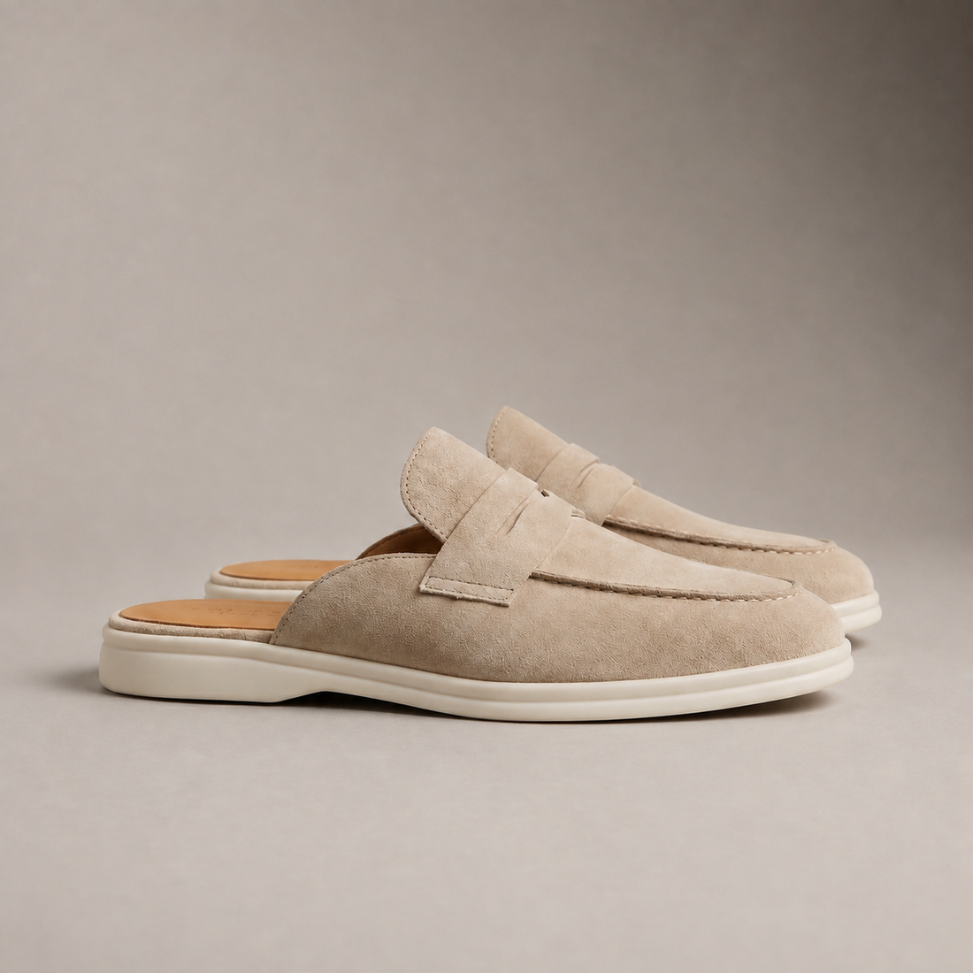 Men's Sand Suede Penny Loafer Mules