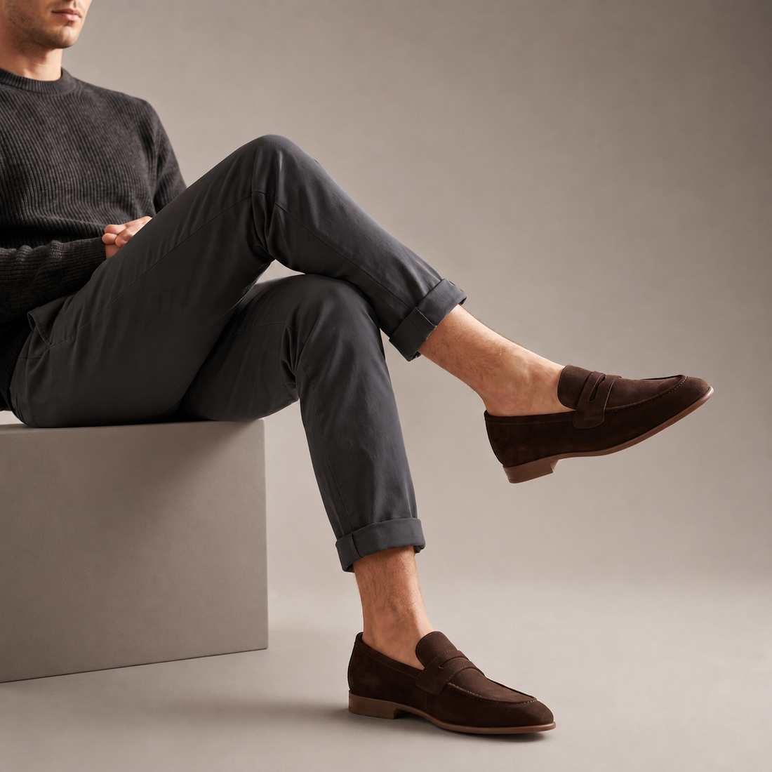 Men's Sheepskin Suede Penny Loafers