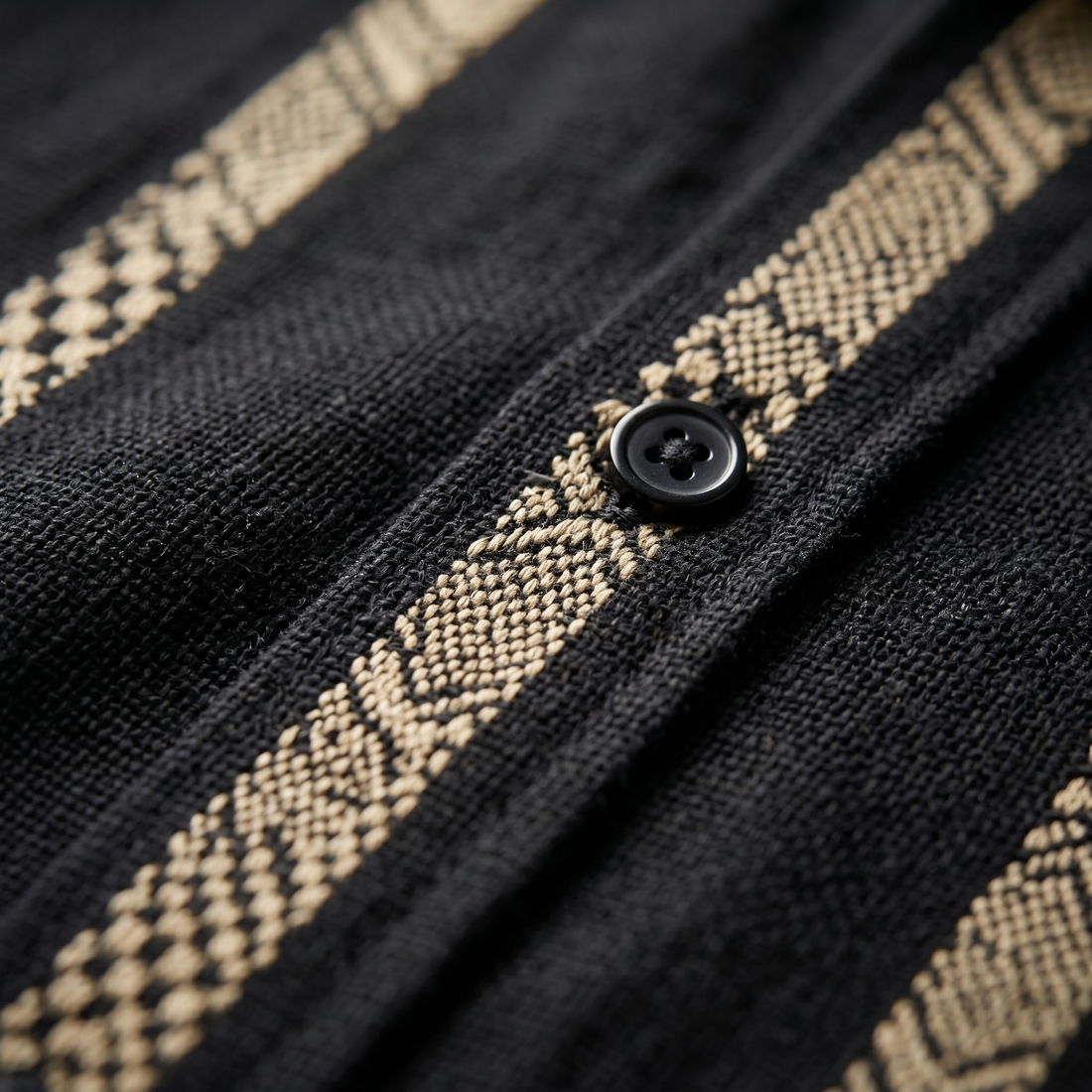Men's Short Sleeve Button-Up Shirt with Textured Stripes