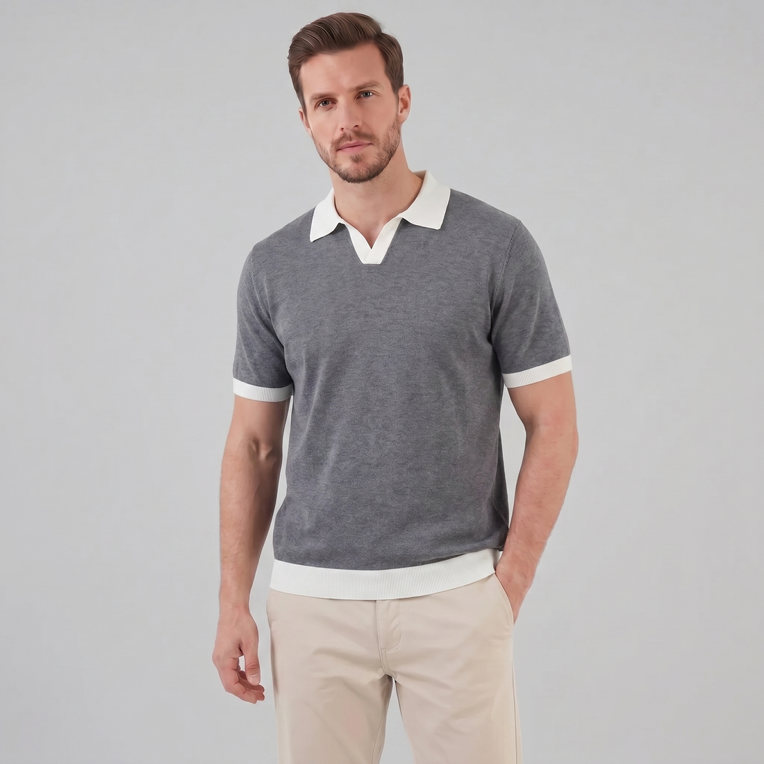 Men's Short Sleeve Knitted Polo Shirt